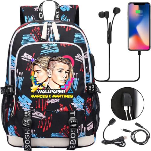 Marcus and Martinus Backpacks Teenager USB Charging Laptop Backpack Women Men Rucksack Kids Book Bag Mochila Travel Bag