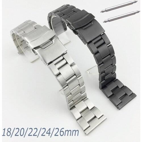Diving Silk Replacement Watch Band 18mm 20mm 22mm 24mm 26mm Watch Straps Double Lock Buckle Stainless Steel Strap Metal Bracelet