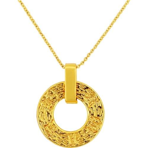 VAMOOSY Unique Designer 24K Gold Solid Circle Shape Pendant Necklace for Women Wedding Necklace Neck Choker Jewelry Accessories