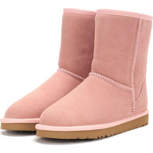 High Quality Genuine Cowhide Leather Australia Classic Wool snow boots Women Boots Warm winter shoes for women large size pink