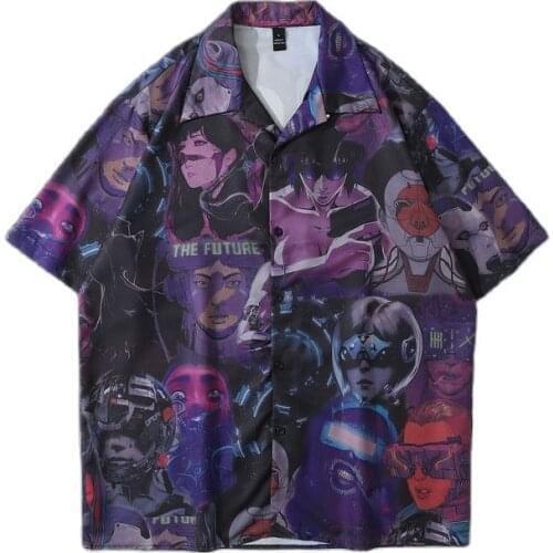 Japan Harajuku Style Anime Vintage Shirt Men Luxury Brand Short Sleeve Hawaiian Casual Shirts Oversize Women Camisas De Hombre