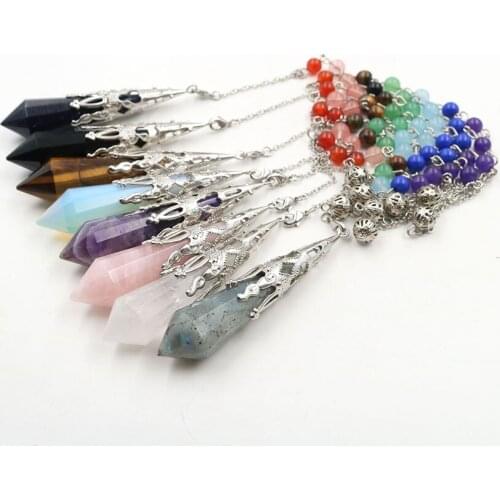 YJXP Dodecagon Cone Pendulum Natural Crystal Quartzs Hexagonal Column 7 Chakra Chain Pendant Divination Meditation Reiki Jewelry