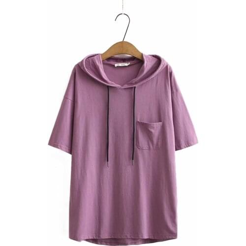 Plus size purple black green yellow cotton women t shirt 2021 hooded Short sleeve summer ladies tshirts female T-shirts tops