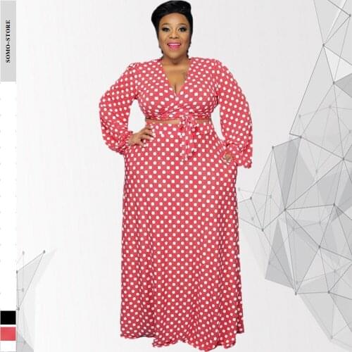 Autumn Women Sexy V Collar Long Sleeve Bandage Top Printing Loose Plus Size Two Piece Skirts Suit 4xl 5xl Wholesale Dropshipping