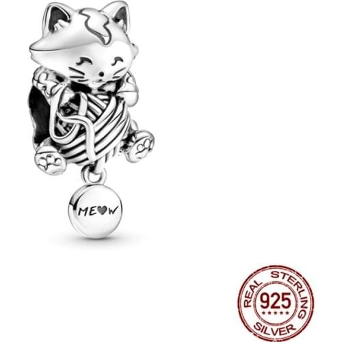 New 925 Sterling Silver Fit Original Pandora Bracelet&Bangle Women Birthday Fashion Jewelry Gift Fine Cute Kitten Charm&Beads