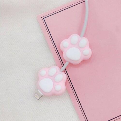 1-3pcs Mobile Phone Charger Protector Pink Cartoon Cat Paw Cable Winder for iPhone Cable Desktop Wire USB Earphone Protector