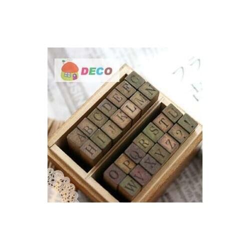 1set/lot Funny uppercase lowercase wood stamp set DIY stamps Iron/wooden box DIY office zakka school supplies(ss-2141)