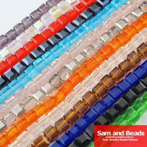 100Pcs/Lot 4mm Square Faceted Glass Crystal Spacer Beads For Jewelry Making 15Colors In Total Free Shipping CB02