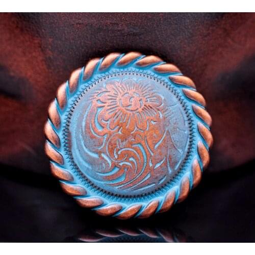 10X 1-1/4" COPPER BLUE TOW-TONE COOL FLOWER ENGRAVED ROPE SIDE LEATHERCRAFT BELT SADDLE CONCHO DECOR SCREW BACK
