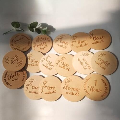 16 Pcs Newborn Milestone Blocks Wooden Commemorative Baby Birth Monthly Recording Cards Infant Photography Props Toy