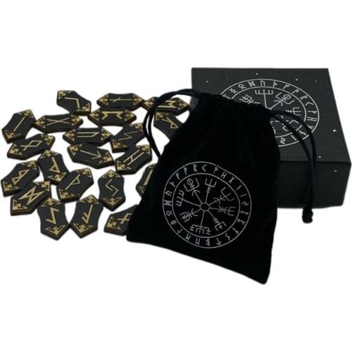 25Pcs/set Wooden Runes Stone Runas Piedra for Divination Carved Energy Stone Kit G99D