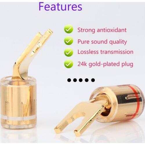 4pcs SY1528 Pure Copper Gold Plated Spade Fork Plug For Speaker Cable Screw Locking Speaker Cable Connector
