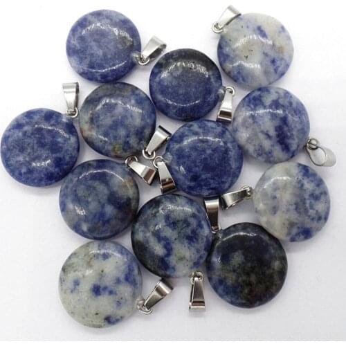 50Pcs 20x6mm Wholesale Natural Blue Sodalite Round Pendant Bead DIY Earrings Handmade Jewelry Accessories S639