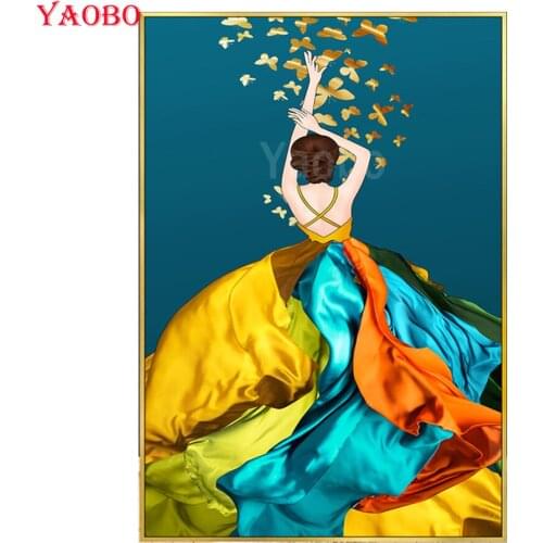 Abstract Colorful Dress Woman Wall Paintings Diamond Painting Full Square Round Drill 5D Diy Diamond Embroidery Diamond Mosaic