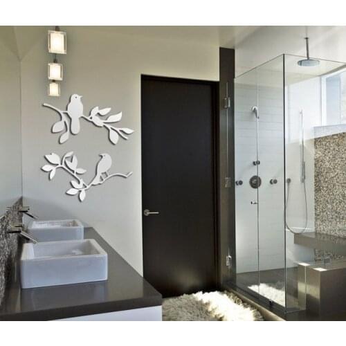 Free shipping removeable bird and branch wall mirror sticker , 3D acrylic decoration mirror sticker