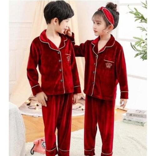 Children Pajamas Homewear Baby Clothing Set Kids Gold Velvet Sleepwear Autumn Nightwear Boys Girls Pyjamas Pijamas Suit