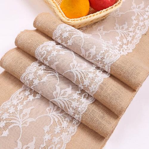 Jute Burlap Lace Hessian Table Runner for Christmas Wedding Festival Party Event Table Runners Restaurant Table Decoration