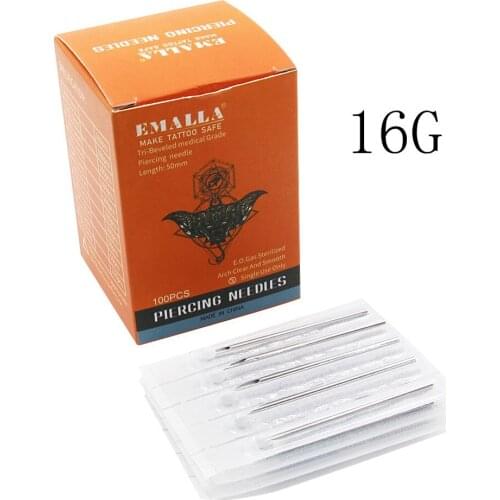 EMALLA 16Gauge 100PC Piercing Needles Sterile Disposable Body Piercing Needles 16G For Ear Nose Navel Nipple Free Shipping