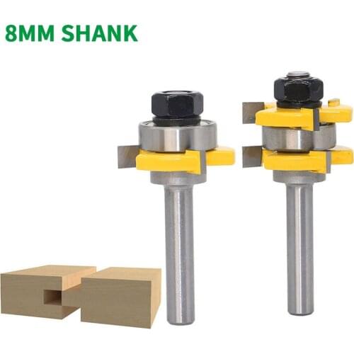 2PC/Set 8MM Shank Milling Cutter Wood Carving Tongue & Groove Joint Assembly Router Bit Set 3/4" Stock T-Slot Wood Cutting Tool