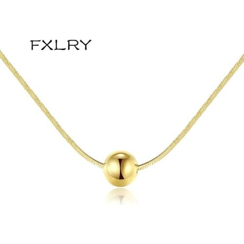 FXLRY Simple Sterling Silver Gold Color Ball Beaded Pendant & Necklace Jewelry For Women Jewelry Birthday Gift