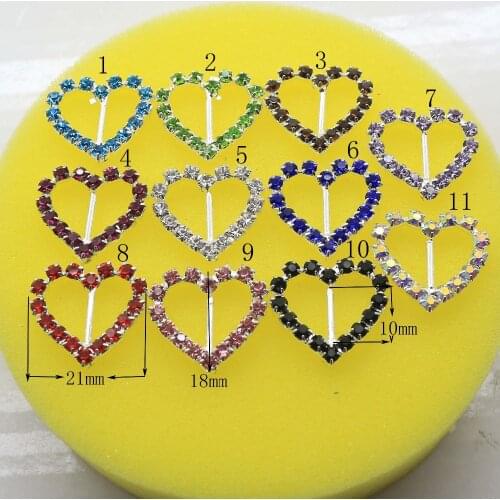 Hot Sale 10pc 21*18mm Heart Colorful Rhinestone Buckle Shiny Ribbon Slider Wedding Invitation Card Decoration Factory Wholesale