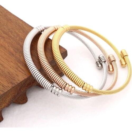 JSBAO New Fashion 3Pcs Set Trendy Bracelet Women Gold/Rose Gold/Silver Colour Stainless Steel Braided Steel Wire Cuff Bangle Set