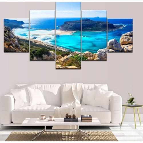 Canvas Paintings For Living Room Modular HD Prints Pictures 5 Pieces Blue Sea Beach Island Seascape Posters Home Wall Art Decor