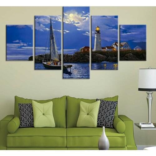 Wall Art lighthouse Scenery Canvas Painting 5 Pcs Print Poster Pictures Bedroom Home Decoration