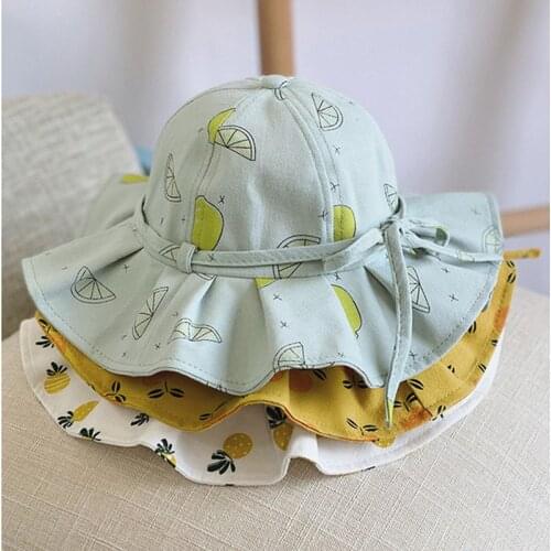 New Cute Bows Kids Hat Fruit Printed Children Girl Bucket Cap Spring Summer Soft Cotton Outdoor Fisherman Sun Hat For 1-5 Years