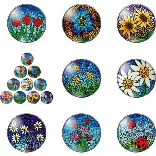 Flower New Cabochon Art Colourful 12mm/20mm/25mm/30mm Round Photo Glass Cabochon Demo Flat Back Making Findings