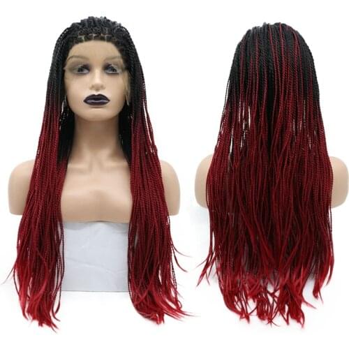 30 inch 360 Full Lace Braided Wigs with Baby Hair Blonde/Red Box Braid Synthetic Lace Front Wig for White Women Hand Twisted Wig