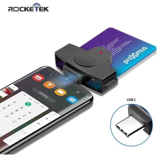 Rocketek USB C Smart Card Reader Sim Cloner Type C Adapter for dine dni Citizen ID Bank EMV SD Card External for Mac/Android OS