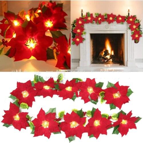 LED Red Flower Light String Battery-operated Fairy Lights New years Festoon Garland Holiday Wedding Party Christmas Decoration