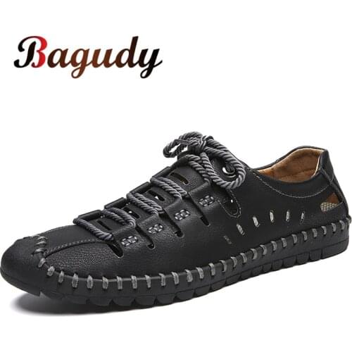 Summer Hollow Breathable Leather Casual Shoes Mens Business Dress Oxford Shoes Fashion Black Men Non-slip Flats Driving Shoes