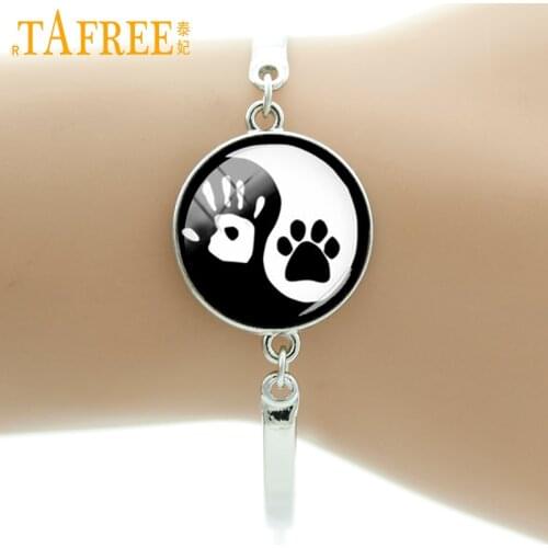 TAFREE Tai Ji yin yang bracelet vintage handprint dog paw print footprint tai jewelry animal cat dog liker bracelets T824