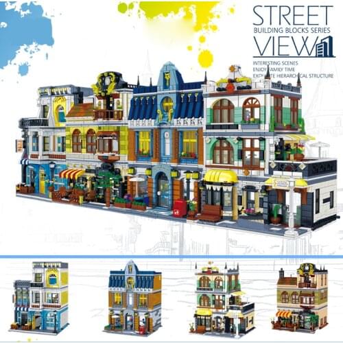 City Buildings Coffee Shop House Hotel Architecture Restaurant Store Building Blocks City Street View Bricks Toys For Children