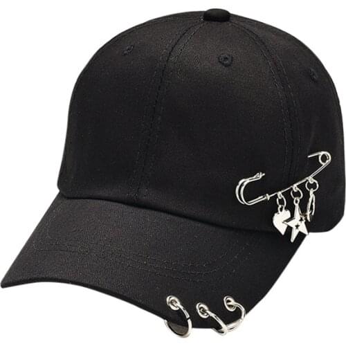 Womens Baseball Cap with Rings Adjustable Outdoor Sports Mens Caps Hip Hop Dad Kpop Korean Style Gorra Fashion Snapback Hat