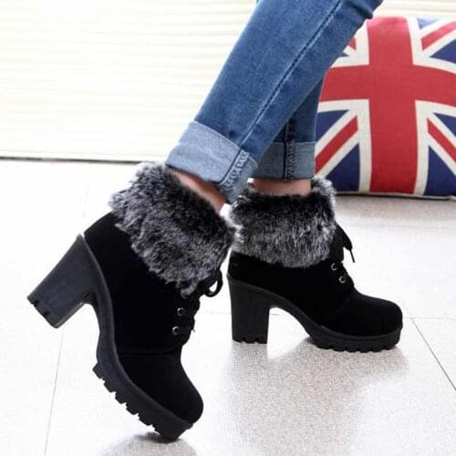 High heel boots women shoes 2021 fashion plush lace up keep warm winter women boots new design shoes woman ankle boots female