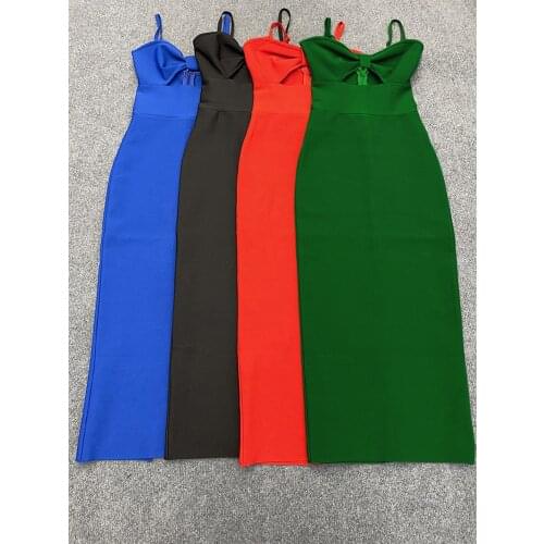 Trendy Graceful Elegant Sexy Straps Blue Red Black Green Bodycon Wholesale Women Celebrity Long Party Bandage Dress Vestido Robe