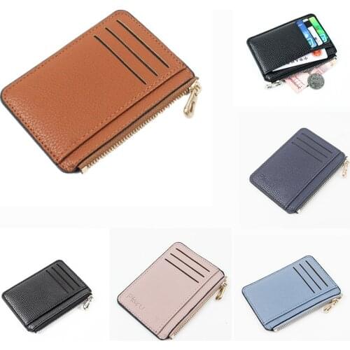 1PC Mens Business Card Holder Slim ID Credit Card PU Leather Unisex Zipper Pocket Mini Cards Holder Wallet Money Holder Wallet