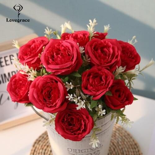 12 Heads Mini Roses Silk Flowers Wedding Decorative Bouquet Faux Roses Artificial Flower for Home Decor Small Fake Bridal Flower