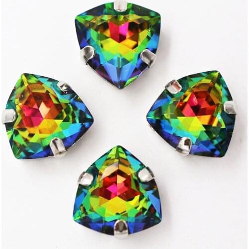 12mm 20pcs/bag Fat triangle shape Crystal Seven color High quality Glass Crystal sew on rhinestones diy/clothing accessories