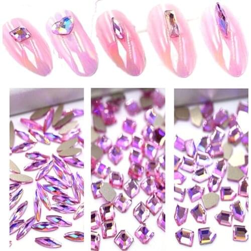 20pcs/bag 10model Pink Rhinestones Flat-Back Nail Art Tips Decorations Gems Crystal Glass Stones AB Nails Rhinestones