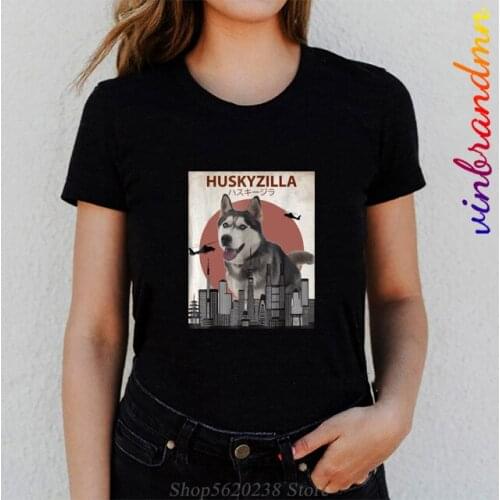 2021 Hot sale Fashion 100% cotton Huskyzilla T shirt woman Funny Siberian Husky T-Shirt Dog Lovers Perfect Gift Tee shirt ladies