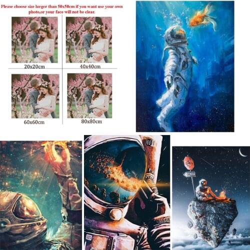 Diy Diamond Painting Custom Figure Painting Close Encounter Between Goldfish and Astronauts Cross Stitc Mosaic Home Decora