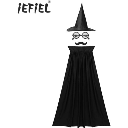 Kids Magician Wizard Costume Outfit Boys Girls Cape Hat Glasses Horoscope Set for Halloween Vampire Cosplay Role-playing Games