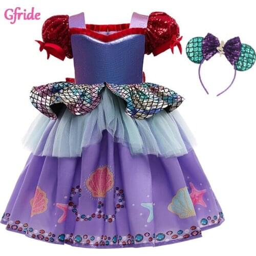2021 Summer Girls Princess Cosplay Mermaid Costume Dress For Kids Birthday Gown Elegant Piano Performance Bow Clothing Vestidos