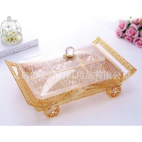 Home iron wedding candy box with cover, gold plated candy box with cover, creative fruit box with six grids, Muslim sub grid