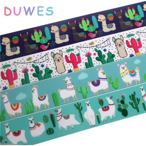 DUWES 1.5'' 50yards alpaca cactus printed grosgrain Ribbon Accessory hairbow headwear decoration DIY Wholesale 38mm D1005