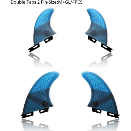 Double Tabs 2 Surfboard fins Honeycomb fiberglass Surf fins Quad Fin set M+GL Size Green/Red/Blue/Red Color